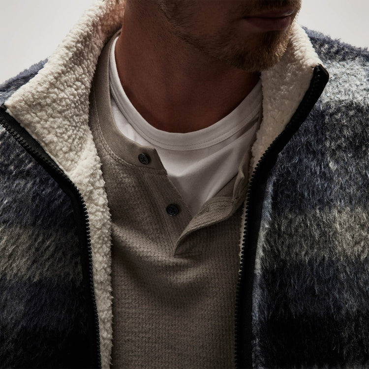 Sherpa Lined Plaid Zip Jacket in Breeze Plaid | James Perse Los Angeles