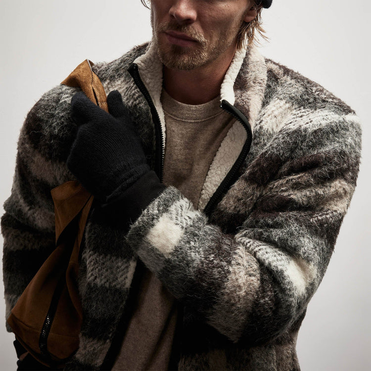 Sherpa Lined Plaid Zip Jacket in Dapple Plaid | James Perse Los Angeles