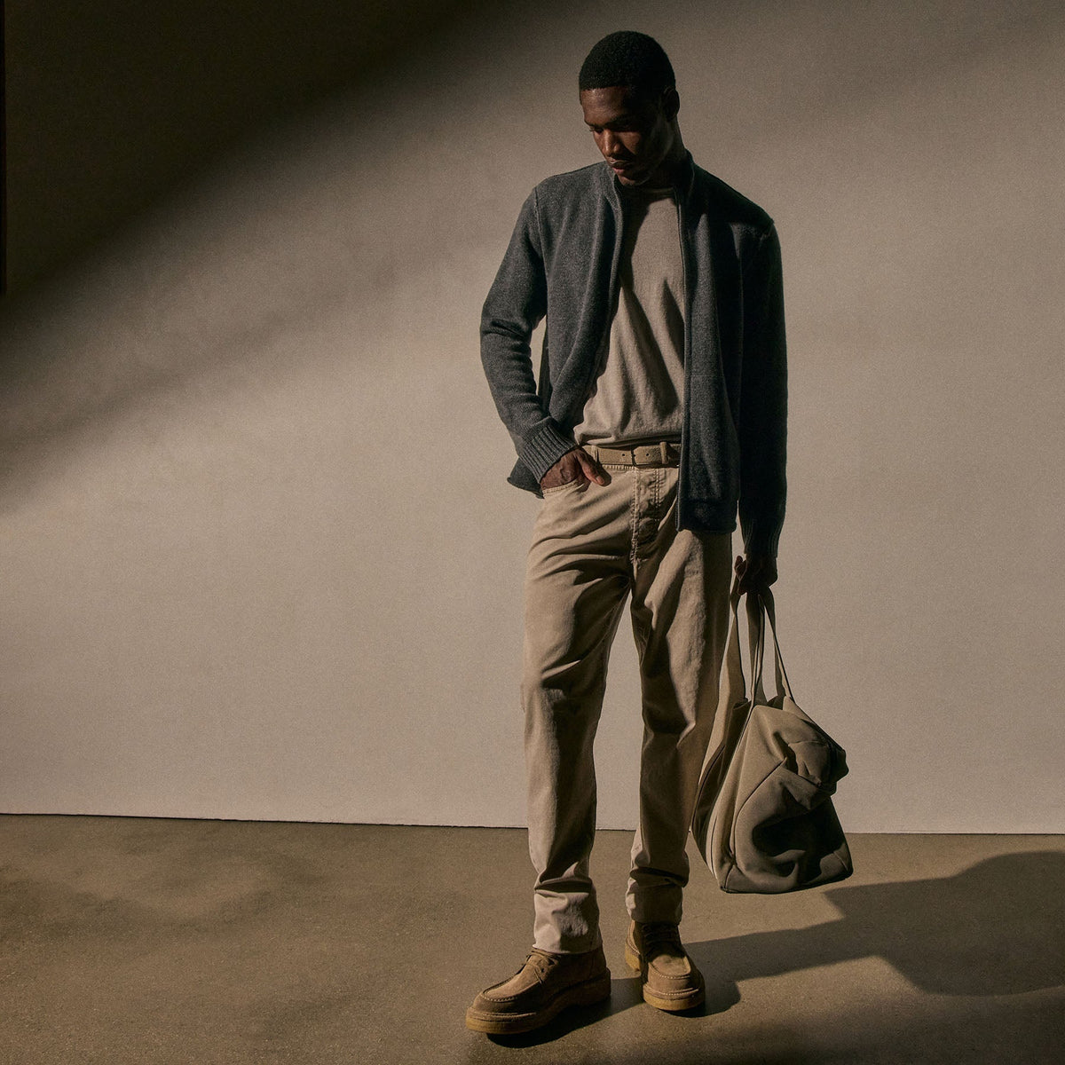 Recycled Cashmere Full Zip Sweater in Flannel | James Perse Los Angeles