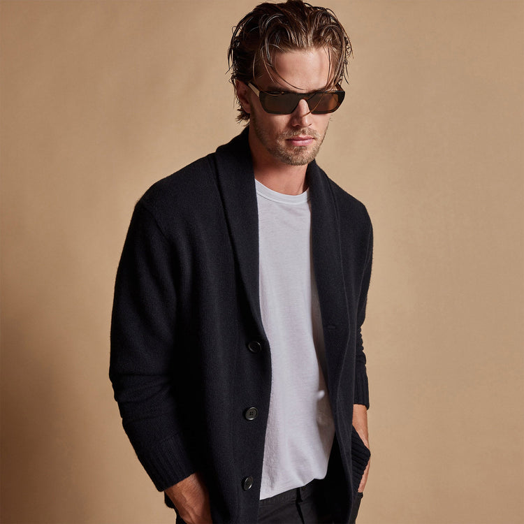Shawl Collar Button Up Cardigan in Black | James Perse Los Angeles