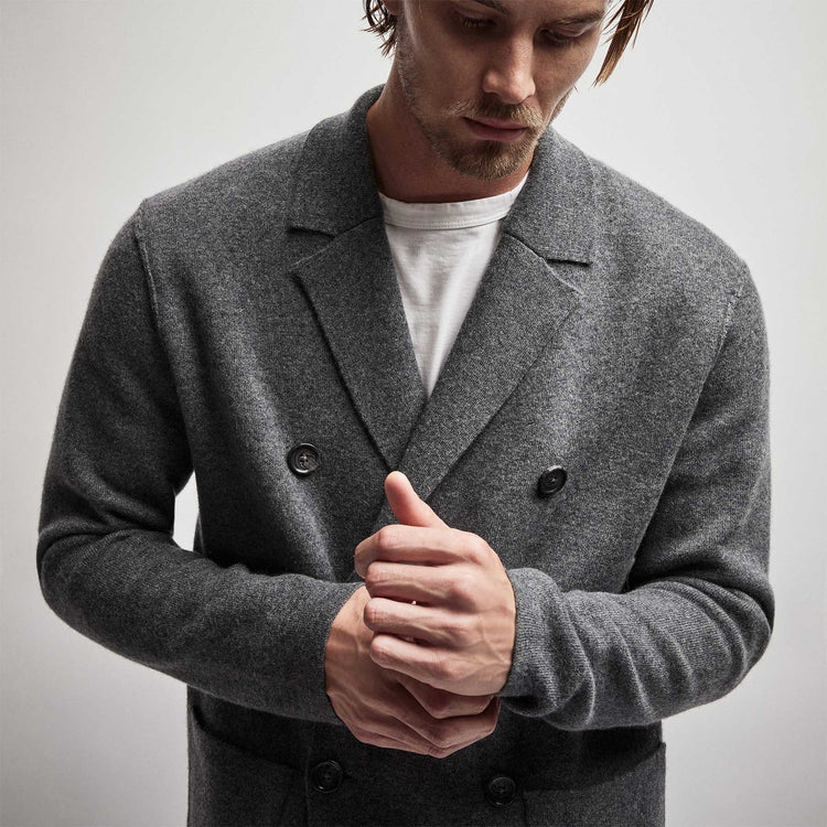 Double Breasted Cashmere Blazer in Flannel | James Perse Los Angeles