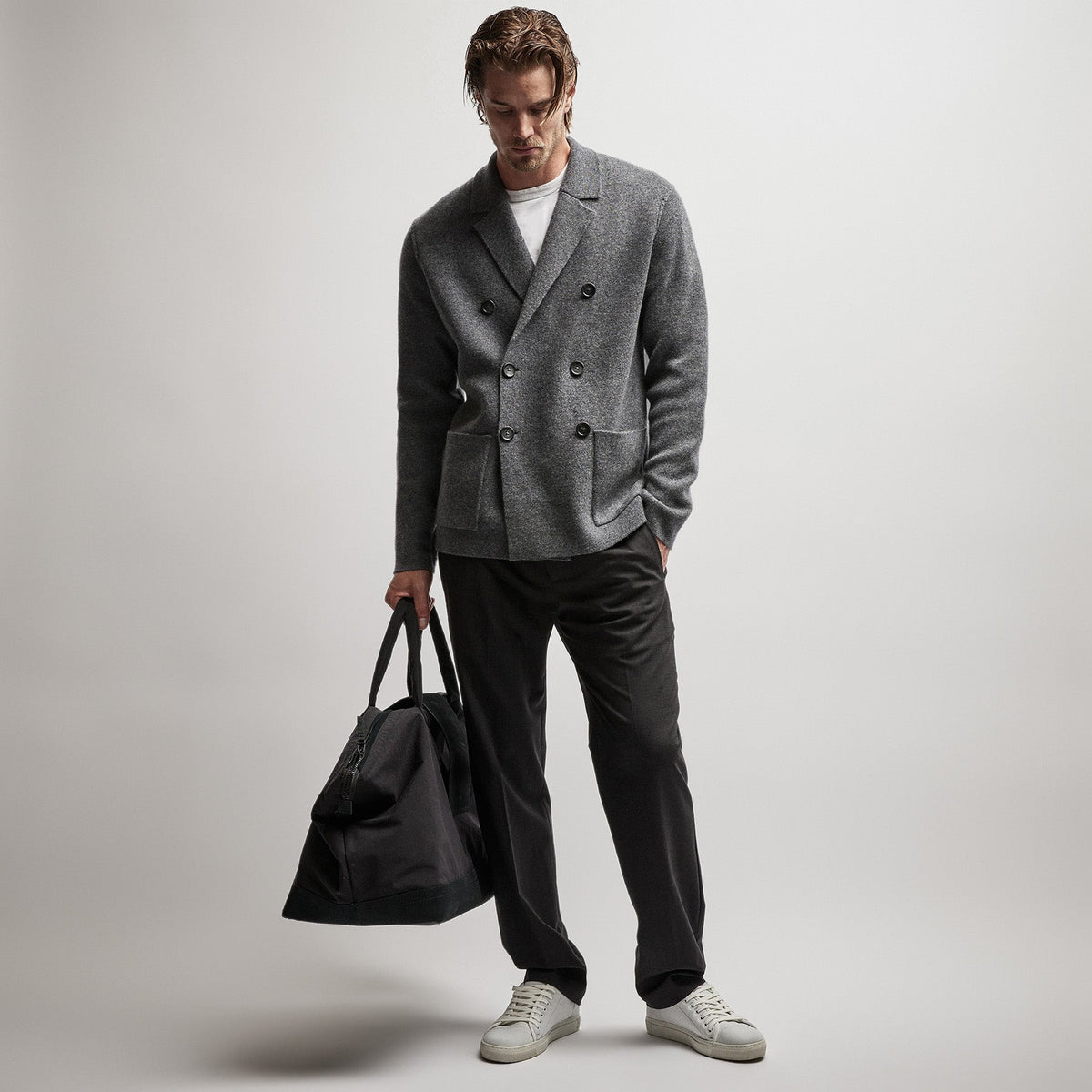 Double Breasted Cashmere Blazer in Flannel | James Perse Los Angeles