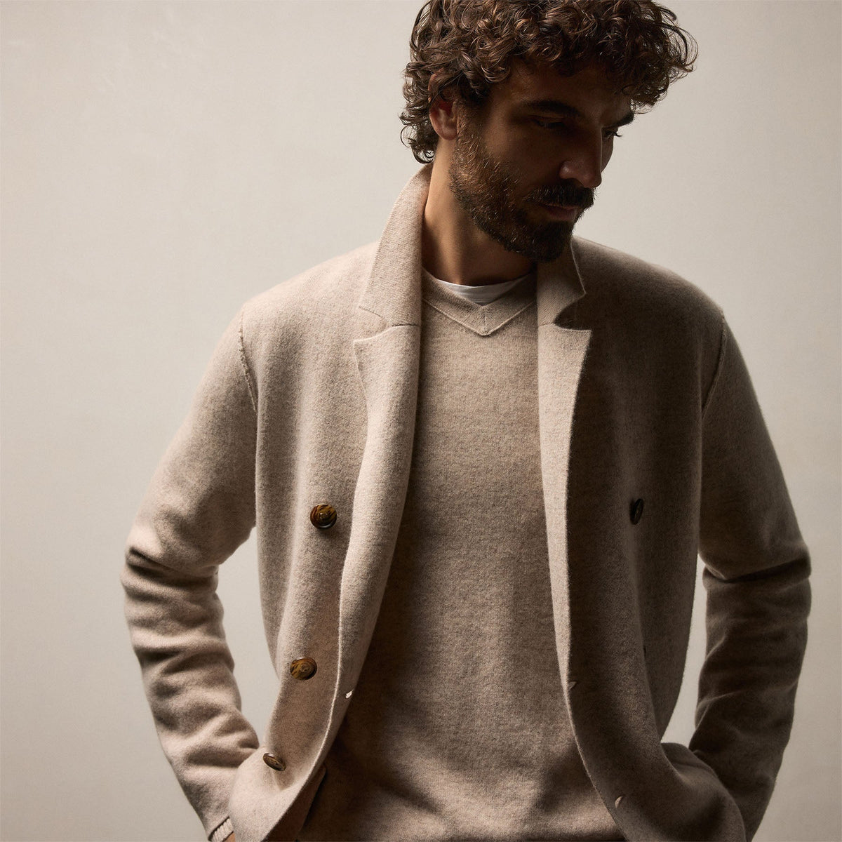 Double Breasted Cashmere Blazer in Stone | James Perse Los Angeles