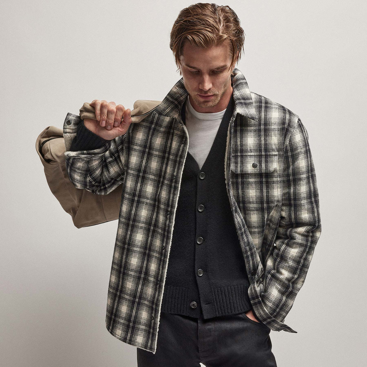 Recycled Cashmere Cardigan in Black | James Perse Los Angeles