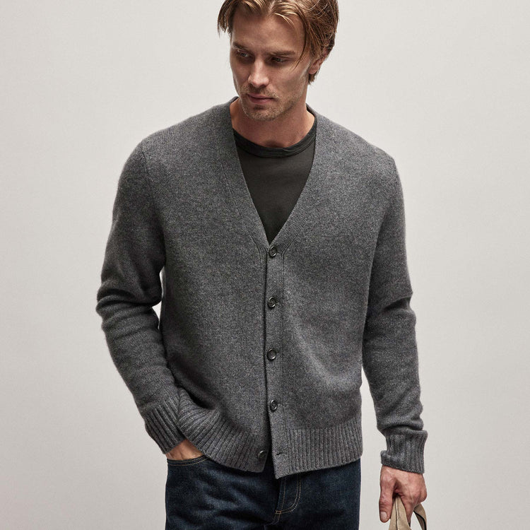 Recycled Cashmere Cardigan in Flannel | James Perse Los Angeles