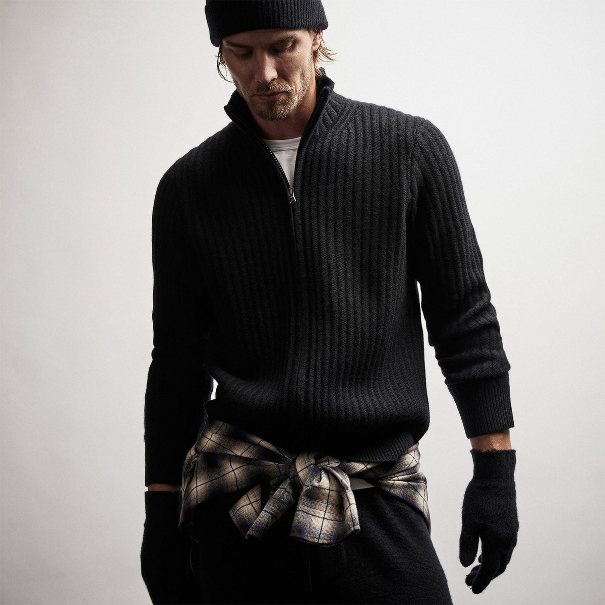 Recycled Cashmere Cardigan in Black | James Perse Los Angeles