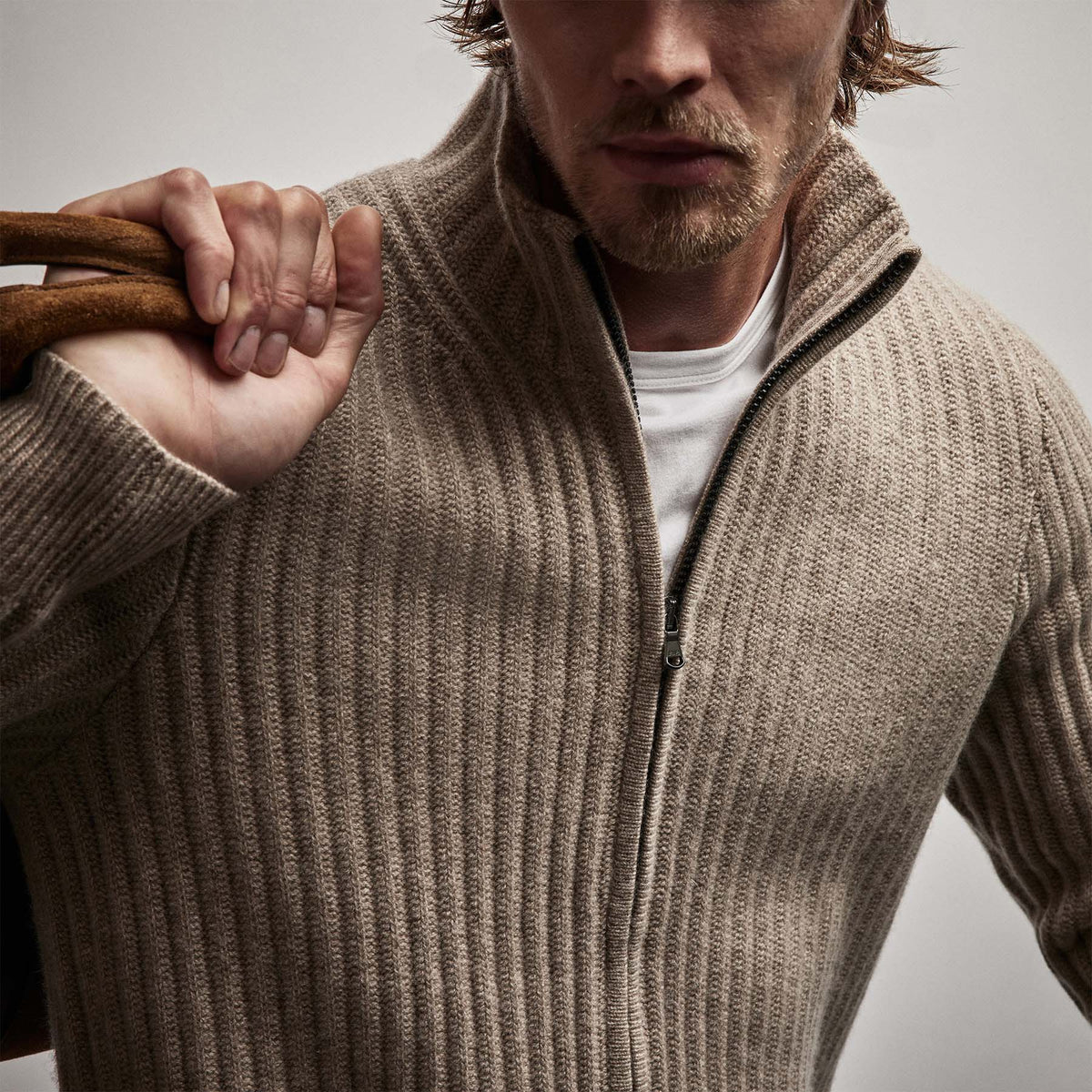 Recycled Cashmere Cardigan in Coyote | James Perse Los Angeles