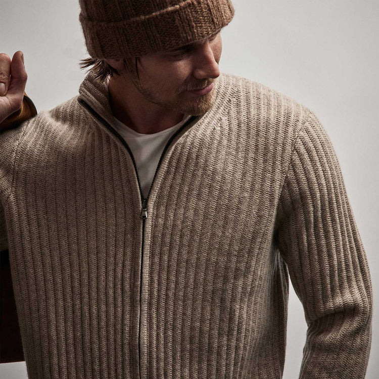 Recycled Cashmere Cardigan in Coyote | James Perse Los Angeles