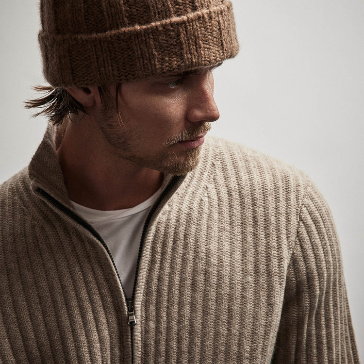 Recycled Cashmere Cardigan in Coyote | James Perse Los Angeles
