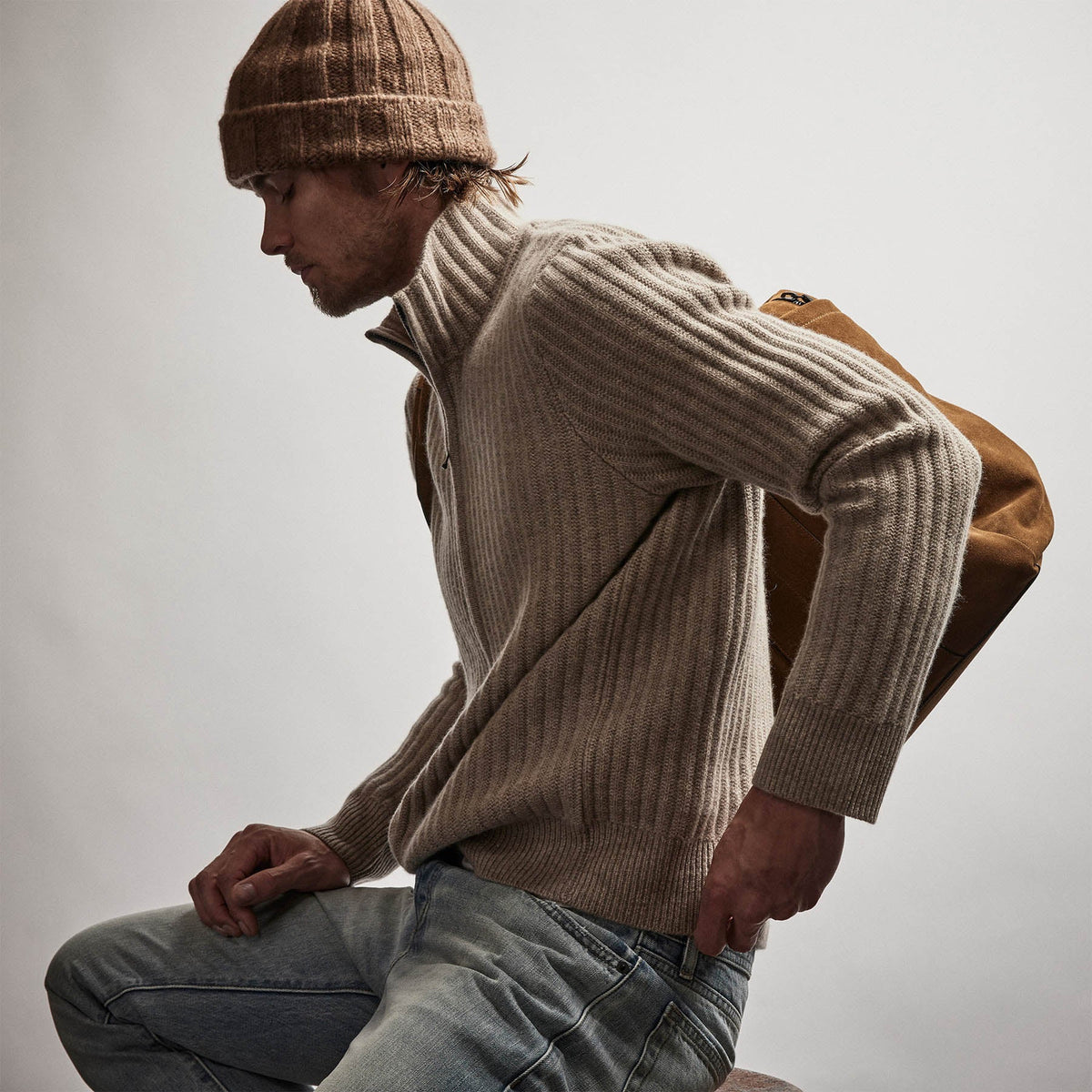 Recycled Cashmere Cardigan in Coyote | James Perse Los Angeles