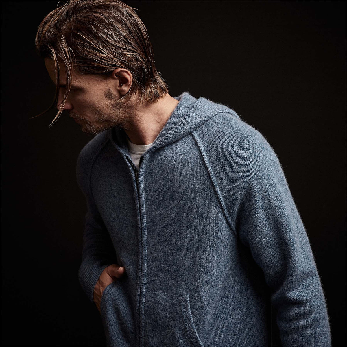 Recycled Cashmere Jacket in Denim | James Perse Los Angeles