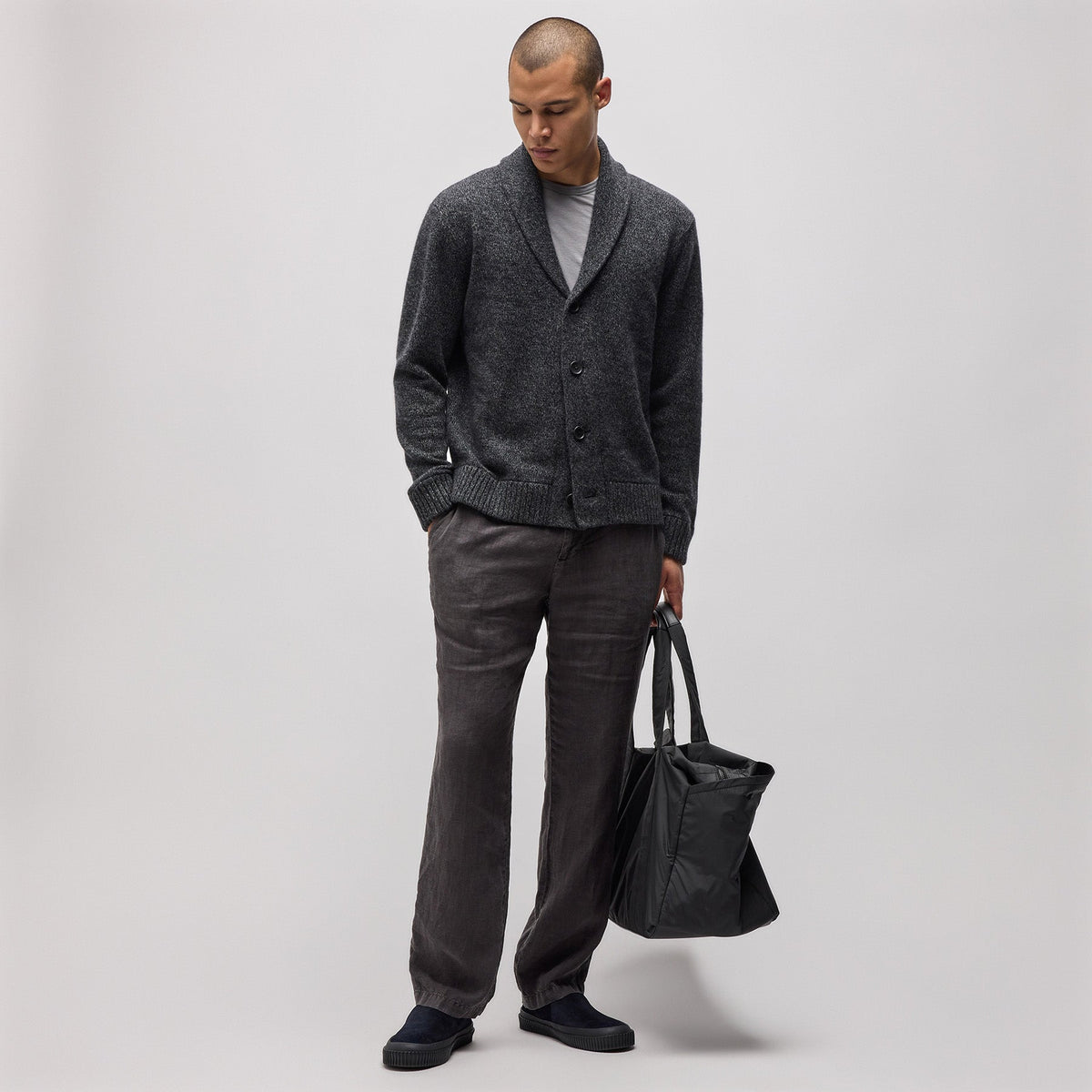 Marled Shawl Collar Cardigan in Charcoal Marl | James Perse Los Angeles