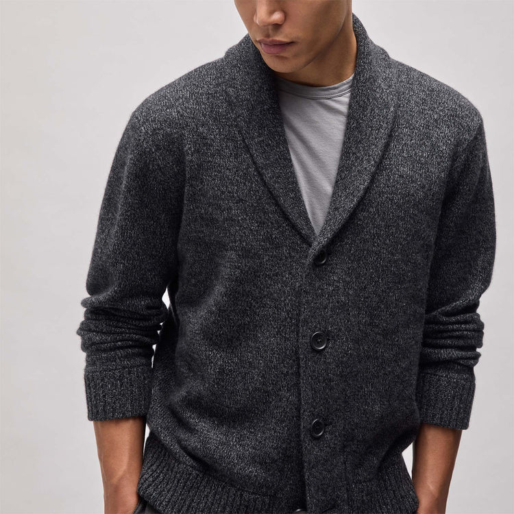 Marled Shawl Collar Cardigan in Charcoal Marl | James Perse Los Angeles