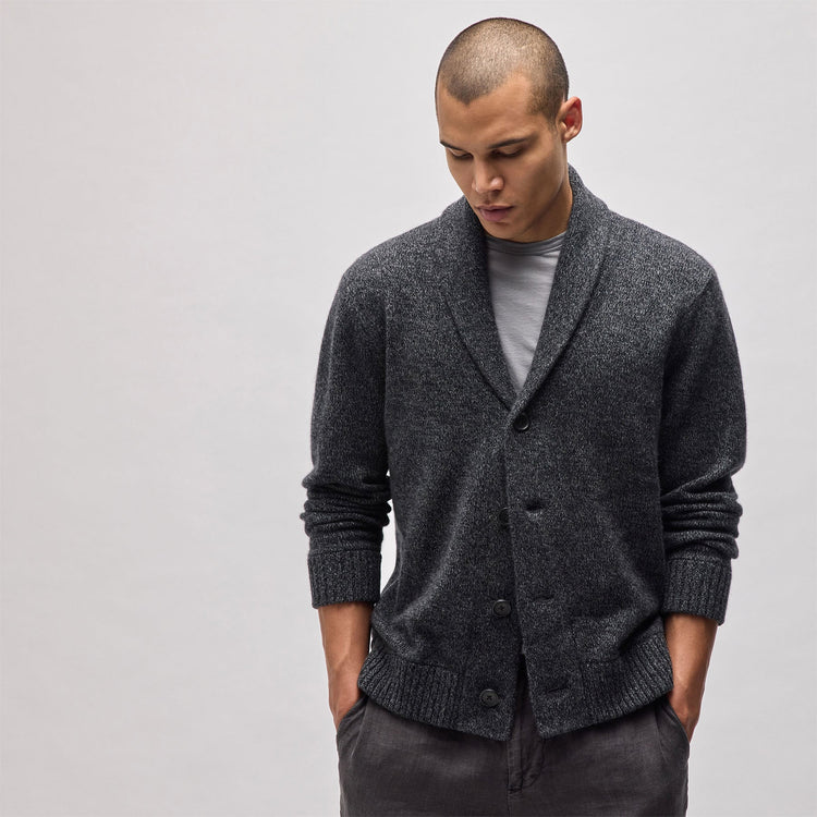 Marled Shawl Collar Cardigan in Charcoal Marl | James Perse Los Angeles