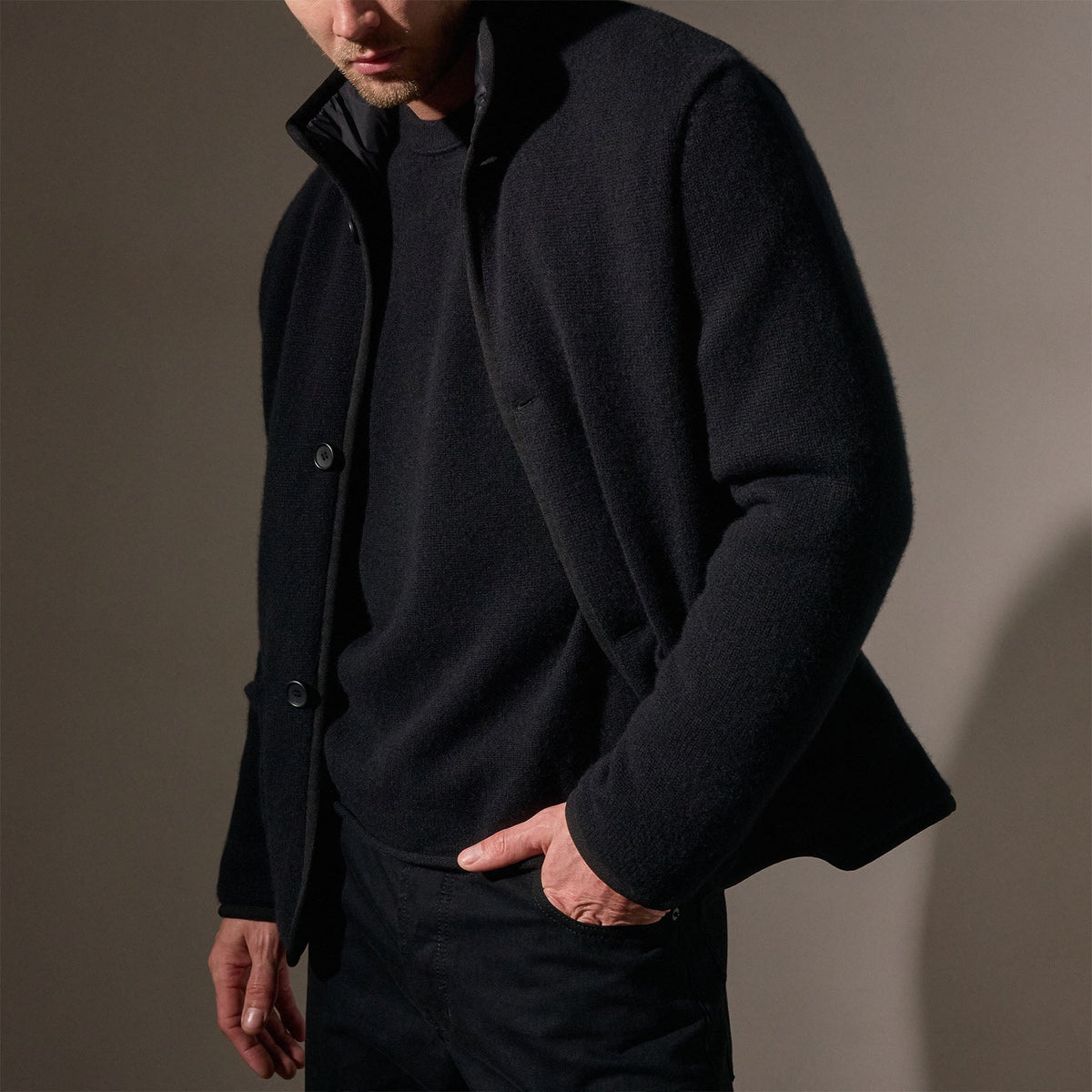 Insulated Cashmere Knit Coat in Black | James Perse Los Angeles