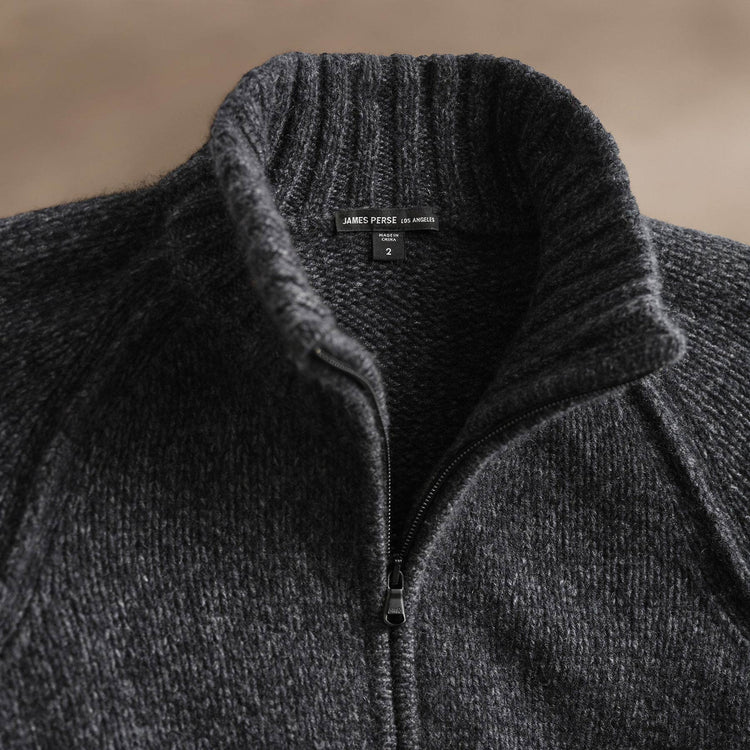 Chunky Cashmere Zip Up  in Charcoal Marl | James Perse Los Angeles