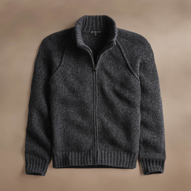 Chunky Cashmere Zip Up  in Charcoal Marl | James Perse Los Angeles