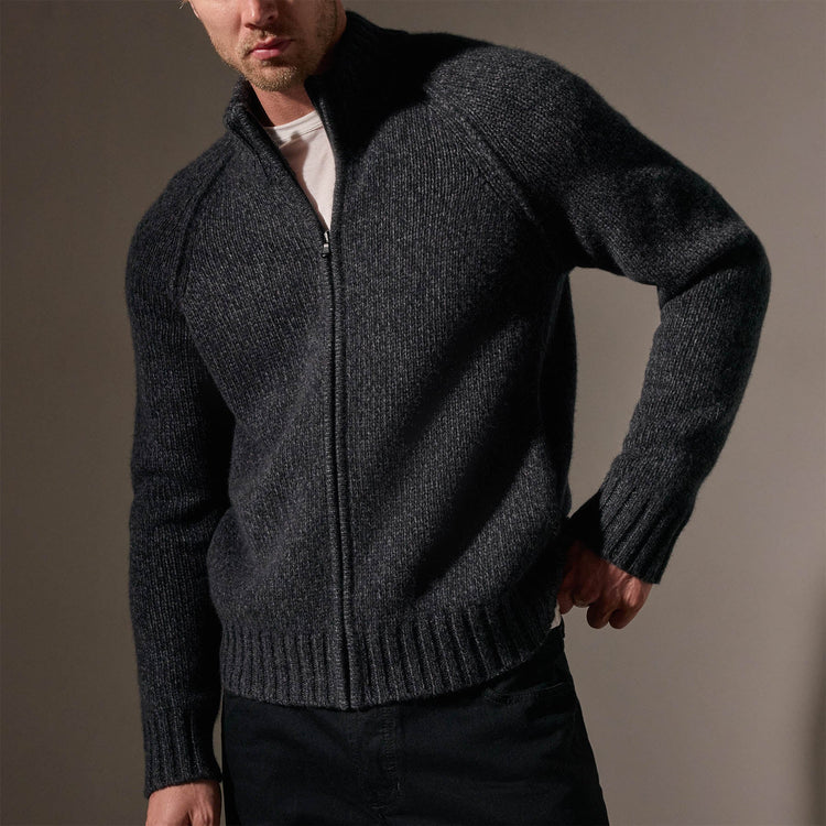 Chunky Cashmere Zip Up in Charcoal Marl | James Perse Los Angeles