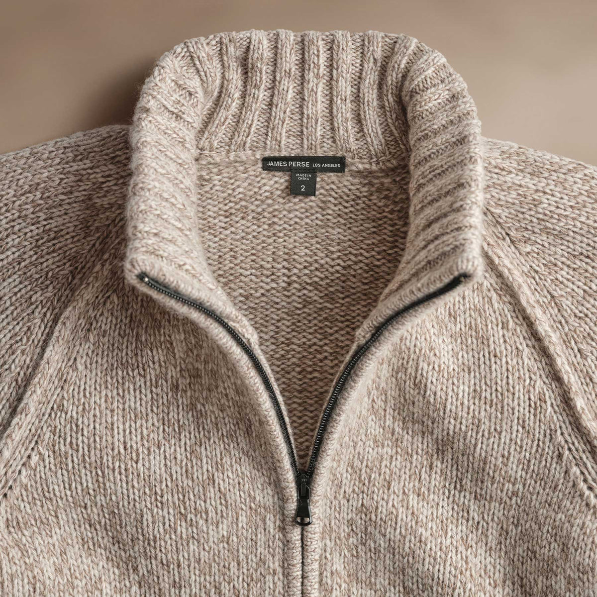 Chunky Cashmere Zip Up in Stone Marl | James Perse Los Angeles