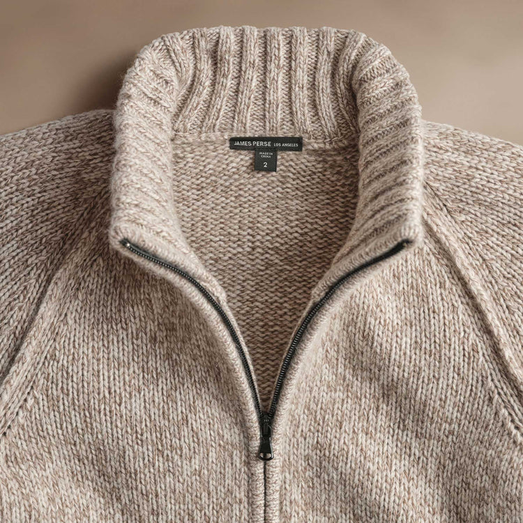 Chunky Cashmere Zip Up in Stone Marl | James Perse Los Angeles