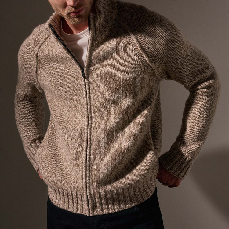 Chunky Cashmere Zip Up in Stone Marl | James Perse Los Angeles