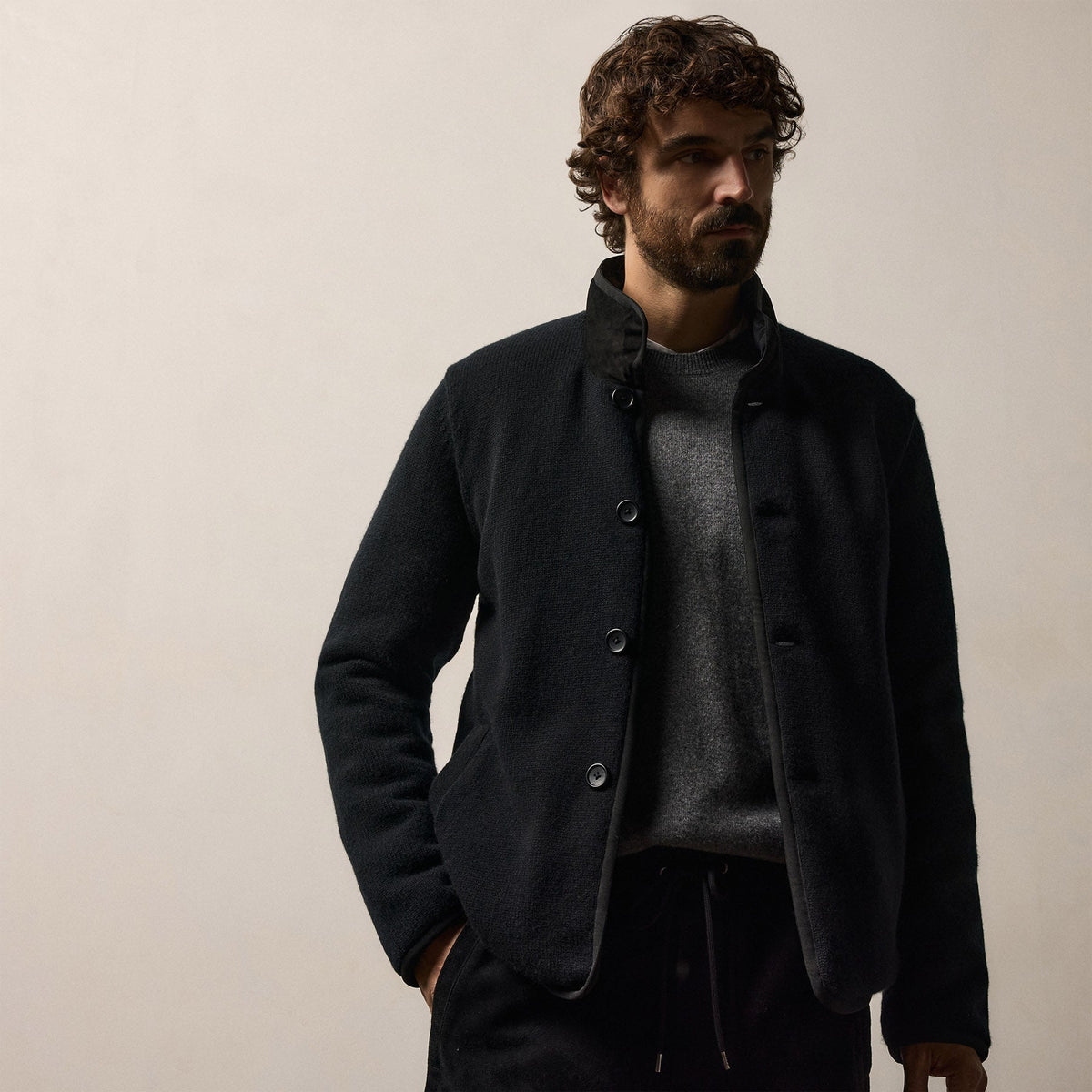 Recycled Cashmere Car Coat in Black/Black | James Perse Los Angeles