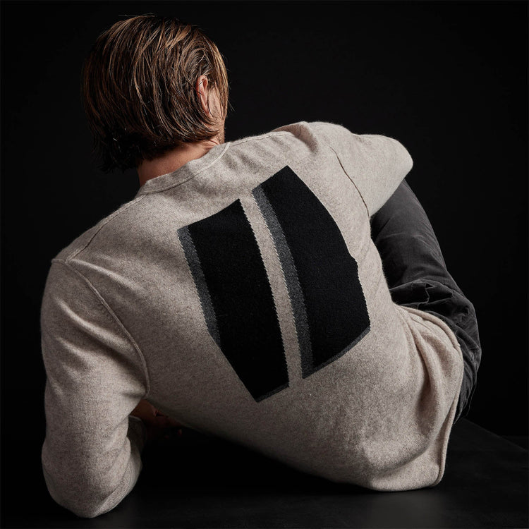 Crew Neck W/ Double Bar Intarsia in Stone | James Perse Los Angeles