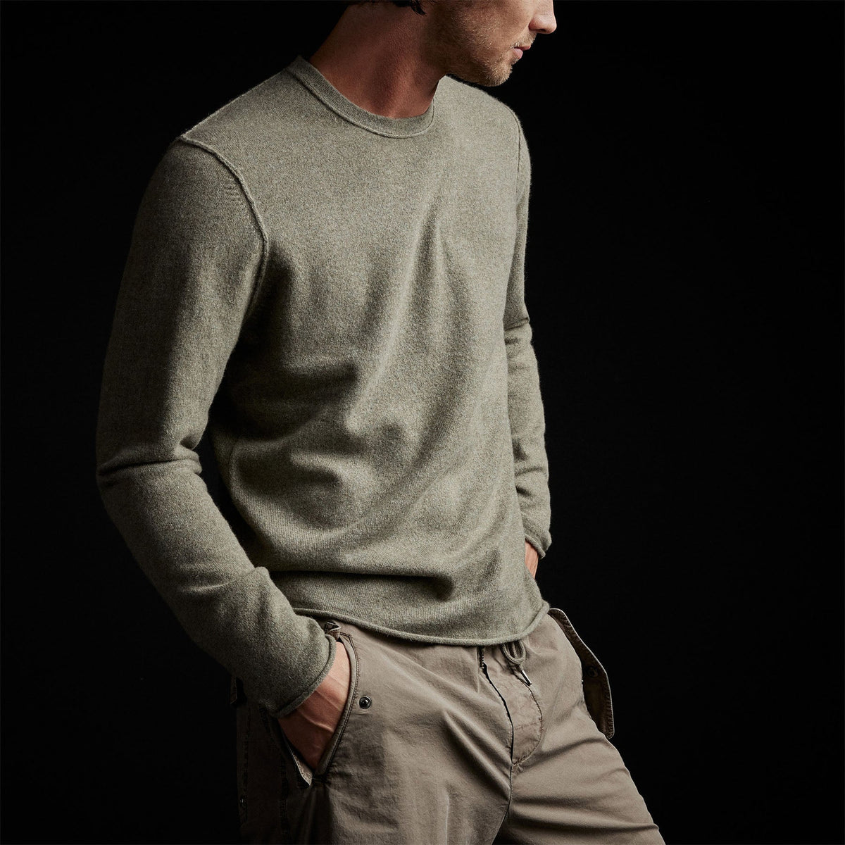 Recycled Cashmere Crew Neck Sweater in Ammo | James Perse Los Angeles