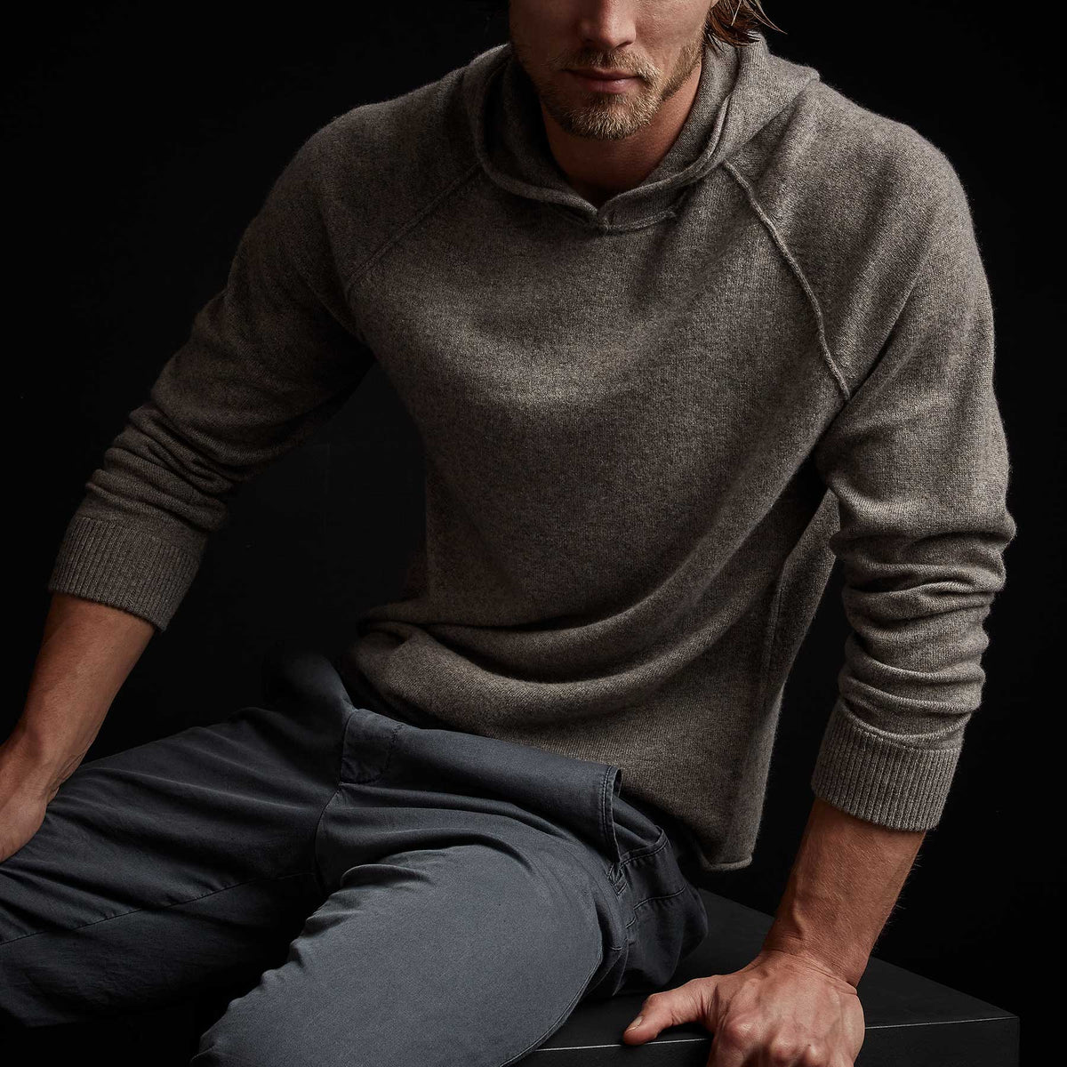 Recycled Cashmere Hooded Sweater in Cement | James Perse Los Angeles