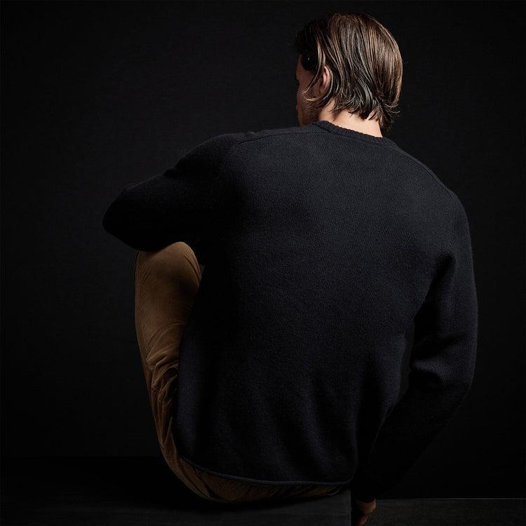 Recycled Cashmere Saddle Shoulder Crew in Black | James Perse Los Angeles