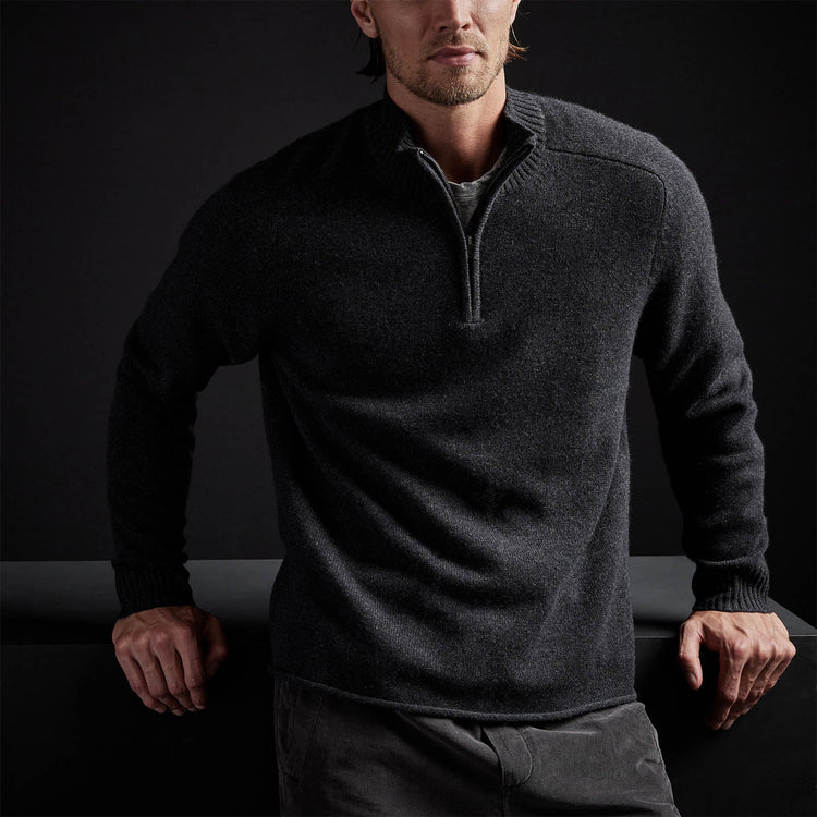 Cashmere Saddle Shldr Half Zip in Anthracite | James Perse Los Angeles