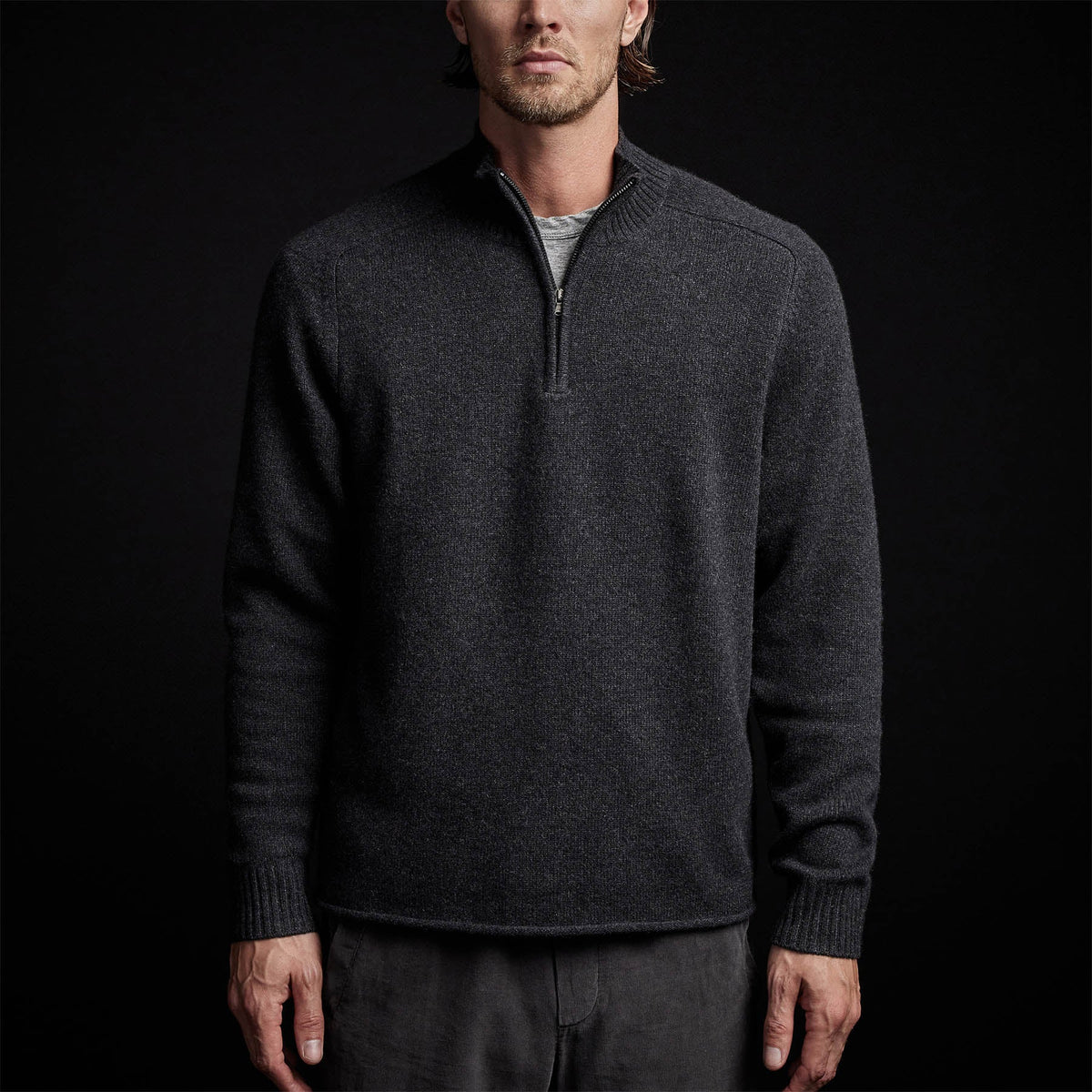 Cashmere Saddle Shldr Half Zip in Anthracite | James Perse Los Angeles