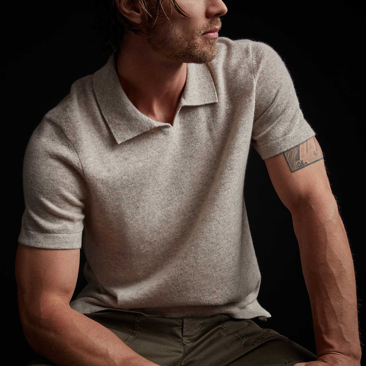 Recycled Cashmere Short Sleeve Polo in Stone | James Perse Los Angeles