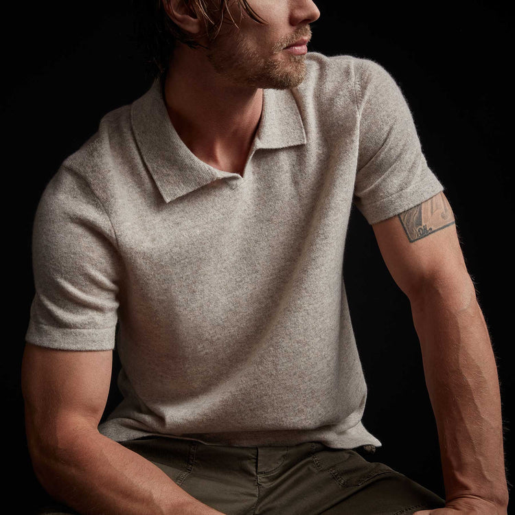 Recycled Cashmere Short Sleeve Polo in Stone | James Perse Los Angeles