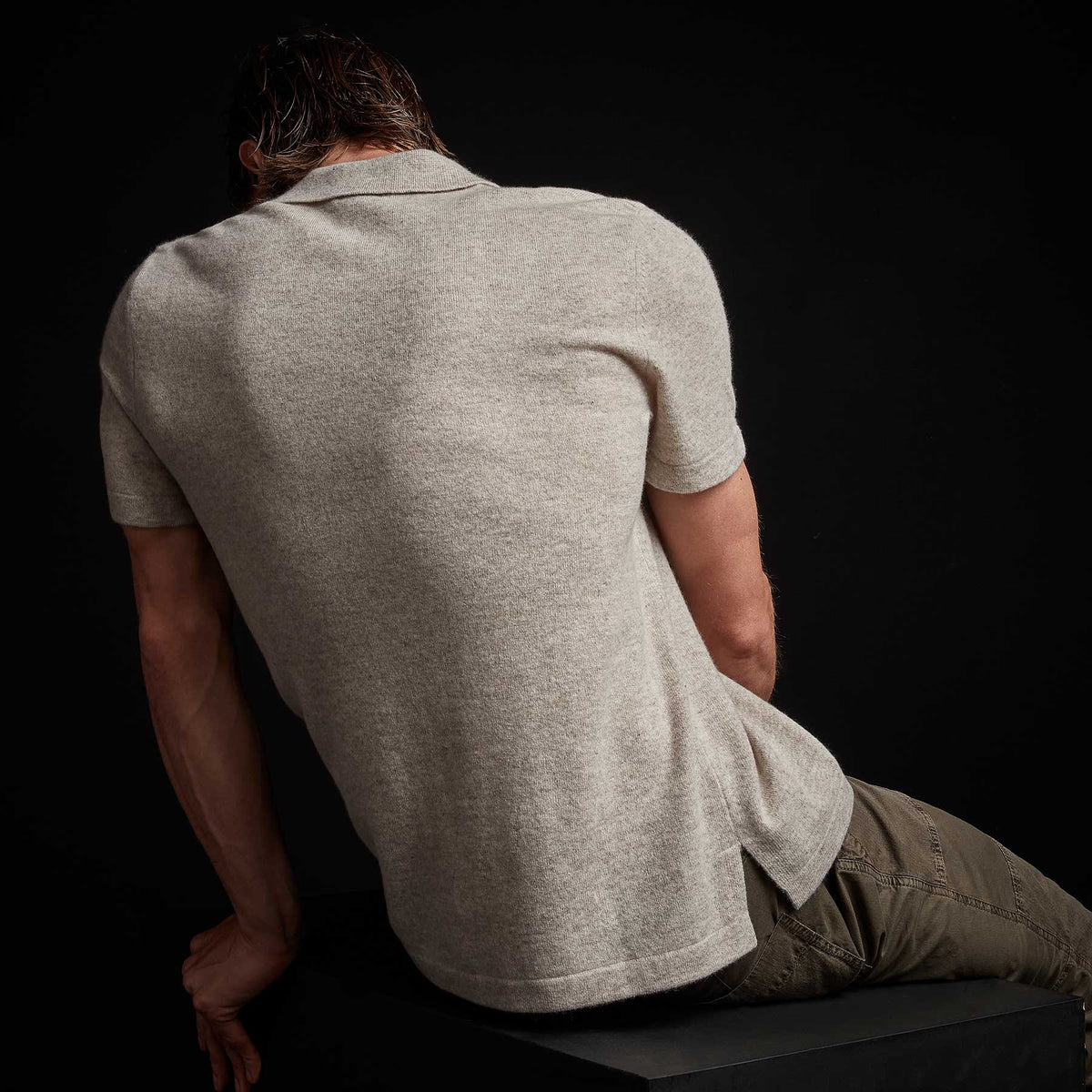 Recycled Cashmere Short Sleeve Polo in Stone | James Perse Los Angeles