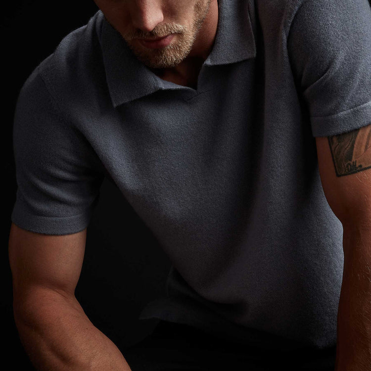Recycled Cashmere Short Sleeve Polo in Storm | James Perse Los Angeles