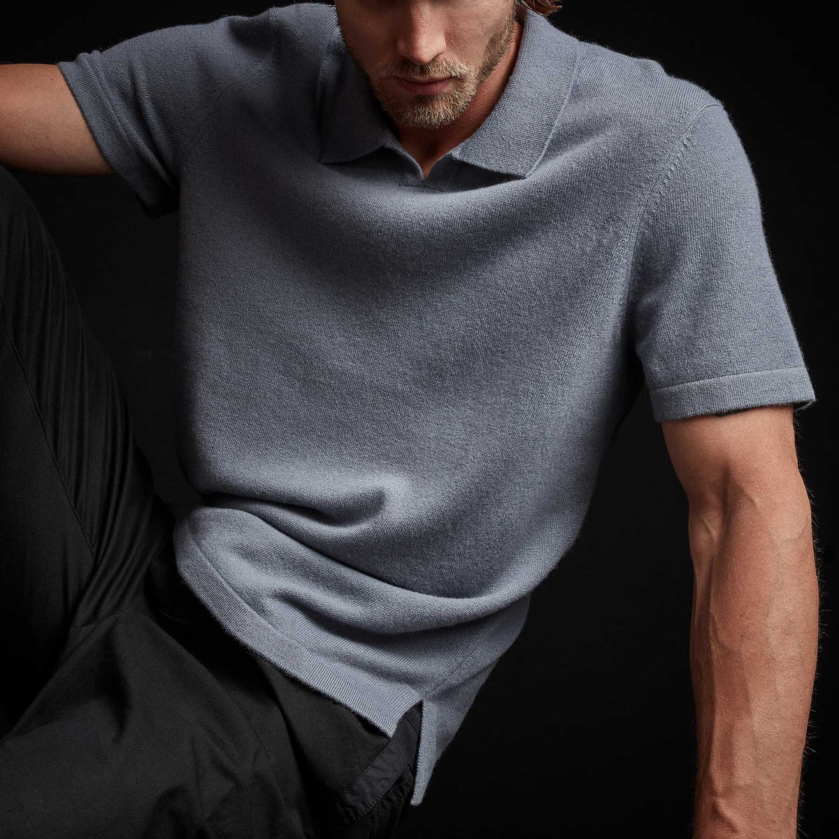 Recycled Cashmere Short Sleeve Polo in Storm | James Perse Los Angeles