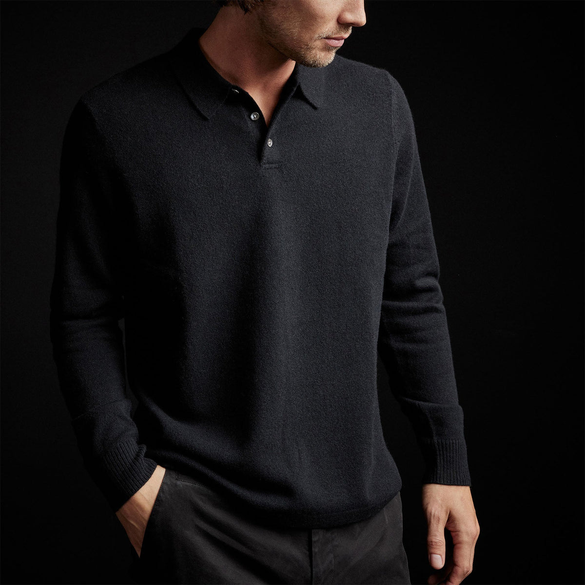 Cashmere Rugby Shirt in Black | James Perse Los Angeles
