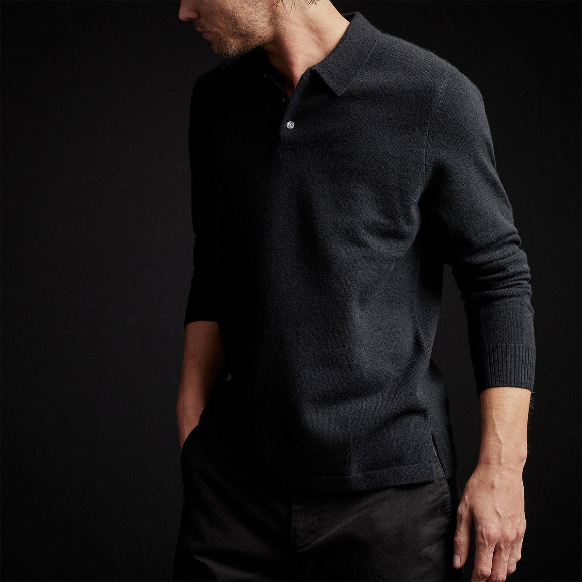 Cashmere Rugby Shirt in Black | James Perse Los Angeles