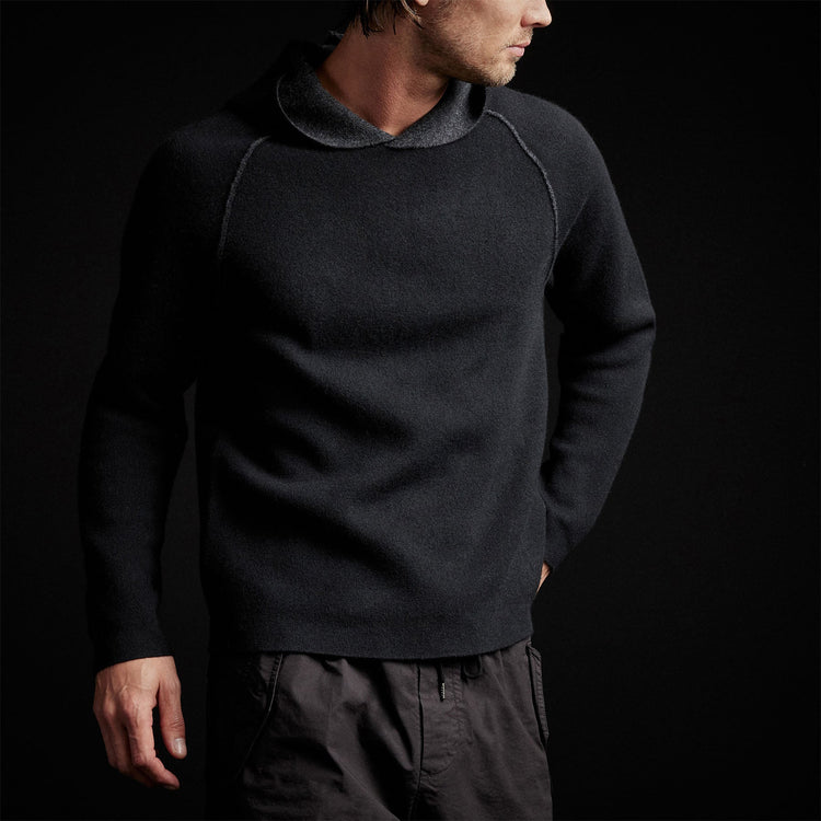Cashmr Double Bed Raglan Hoodie in Black/Anthracite | James Perse Los Angeles