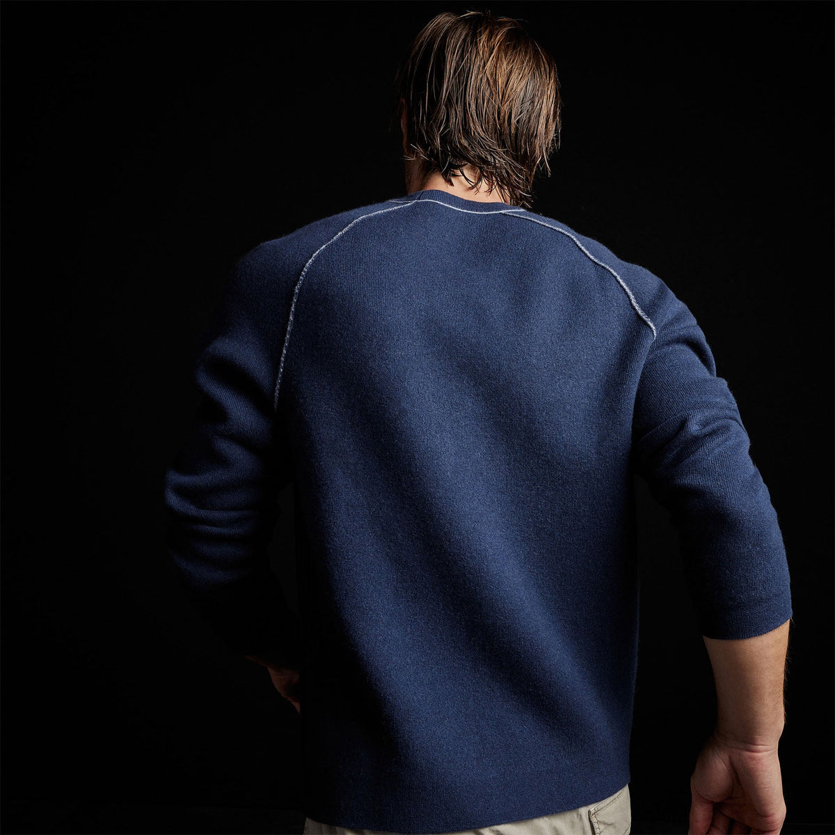 Cashmere Double Bed Raglan Crew in Prussian/Storm | James Perse Los Angeles