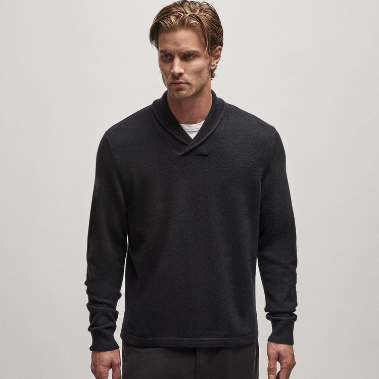 Recycled Cashmere Shawl Collar Sweater in Black | James Perse Los Angeles