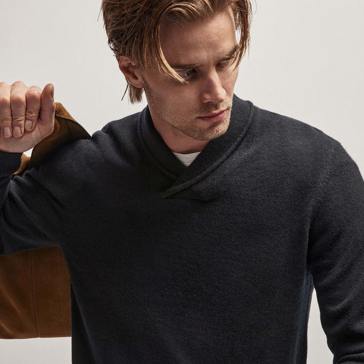 Recycled Cashmere Shawl Collar Sweater in Black | James Perse Los Angeles