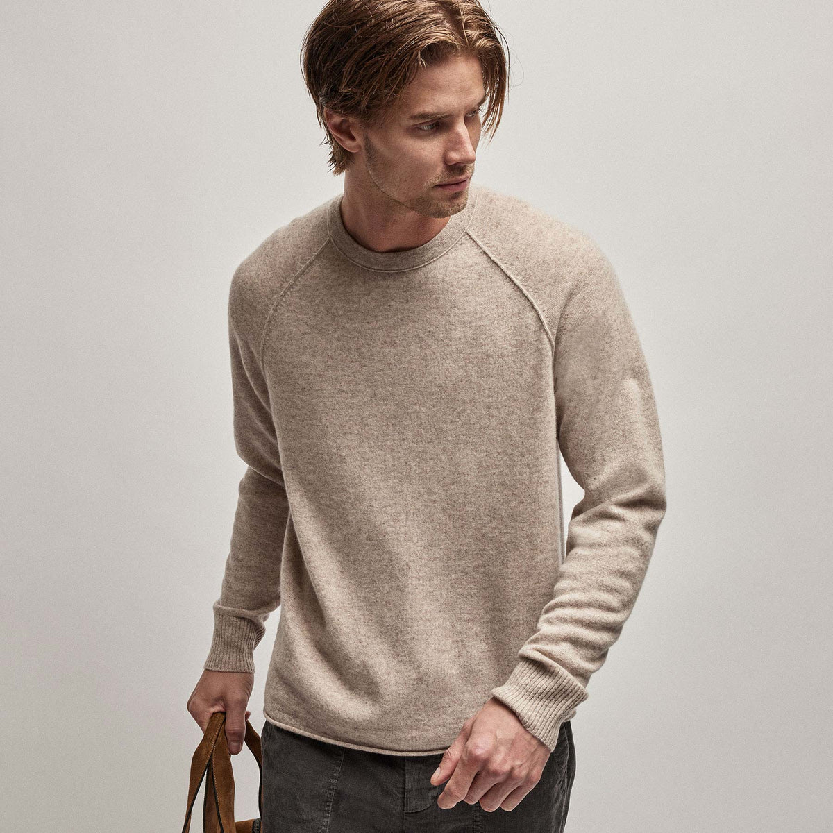 Recycled Cashmere Raglan in Stone | James Perse Los Angeles