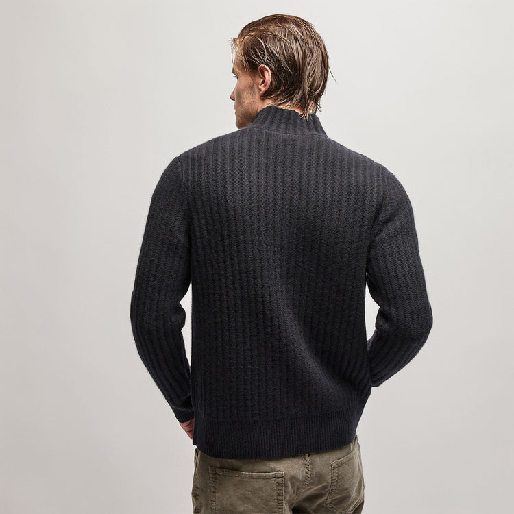 Cashmere Rib Half Zip Sweater in Black | James Perse Los Angeles