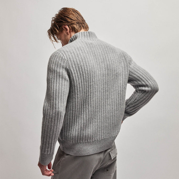 Cashmere Rib Half Zip Sweater in Heather Grey | James Perse Los Angeles