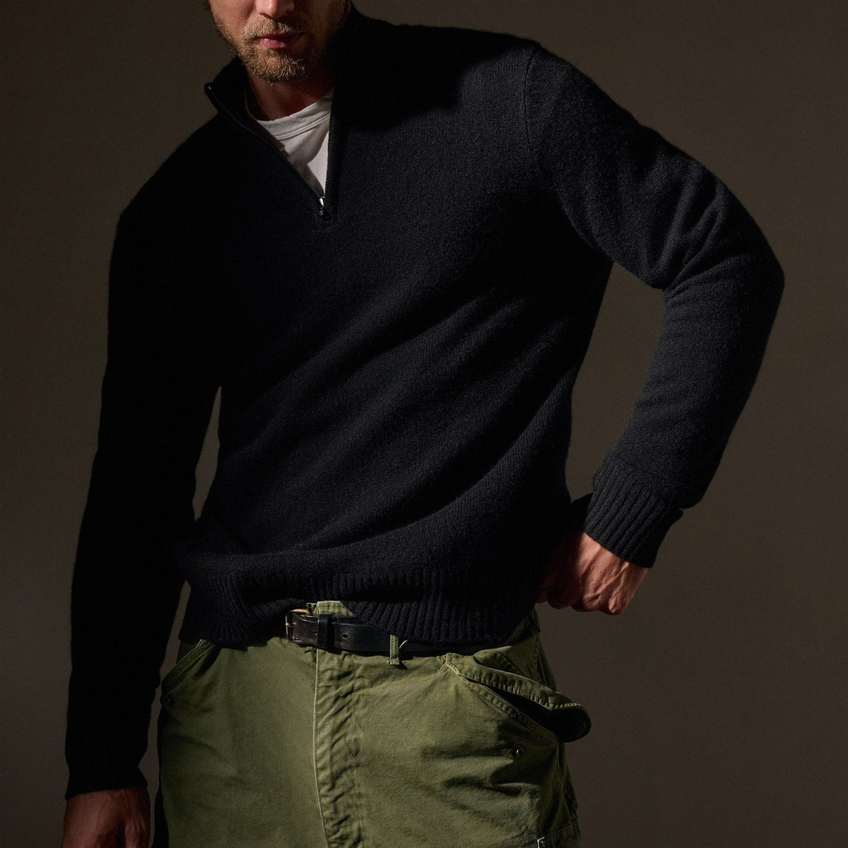Cashmere Half Zip  in Black | James Perse Los Angeles