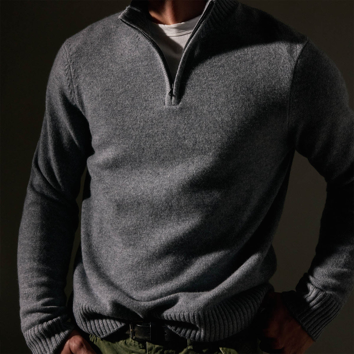 Recycled Cashmere Half Zip  in Heather Grey | James Perse Los Angeles