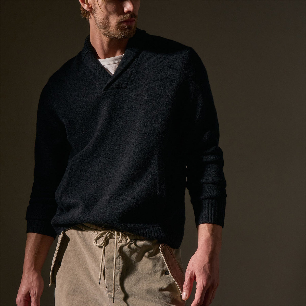 Cashmere Shawl Collar Pullover in Black | James Perse Los Angeles