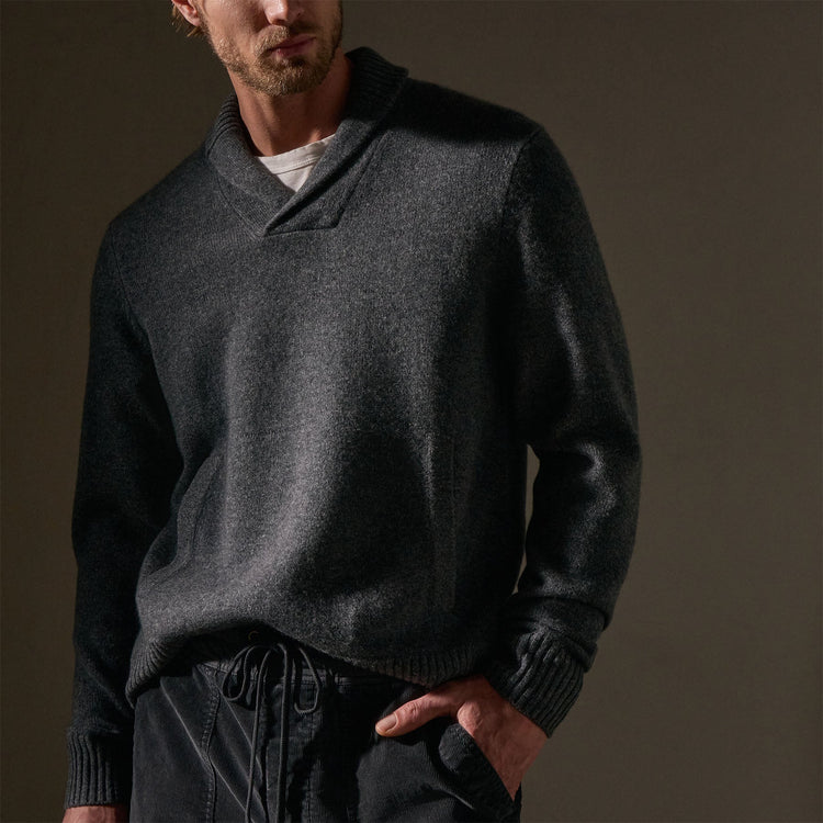 Cashmere Shawl Collar Pullover in Flannel | James Perse Los Angeles